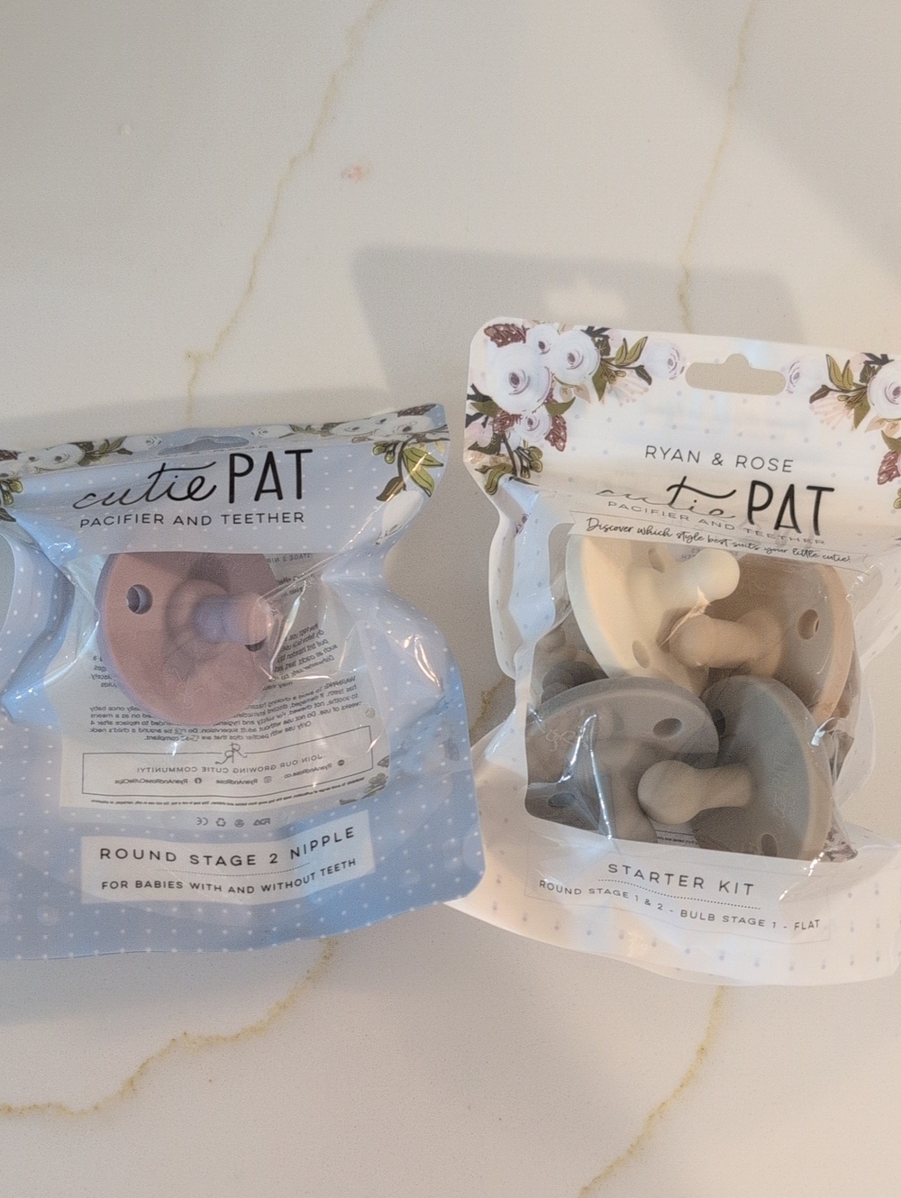 Ryan & Rose Cutie PAT Pacifier Set - Pink, Beige, Gray